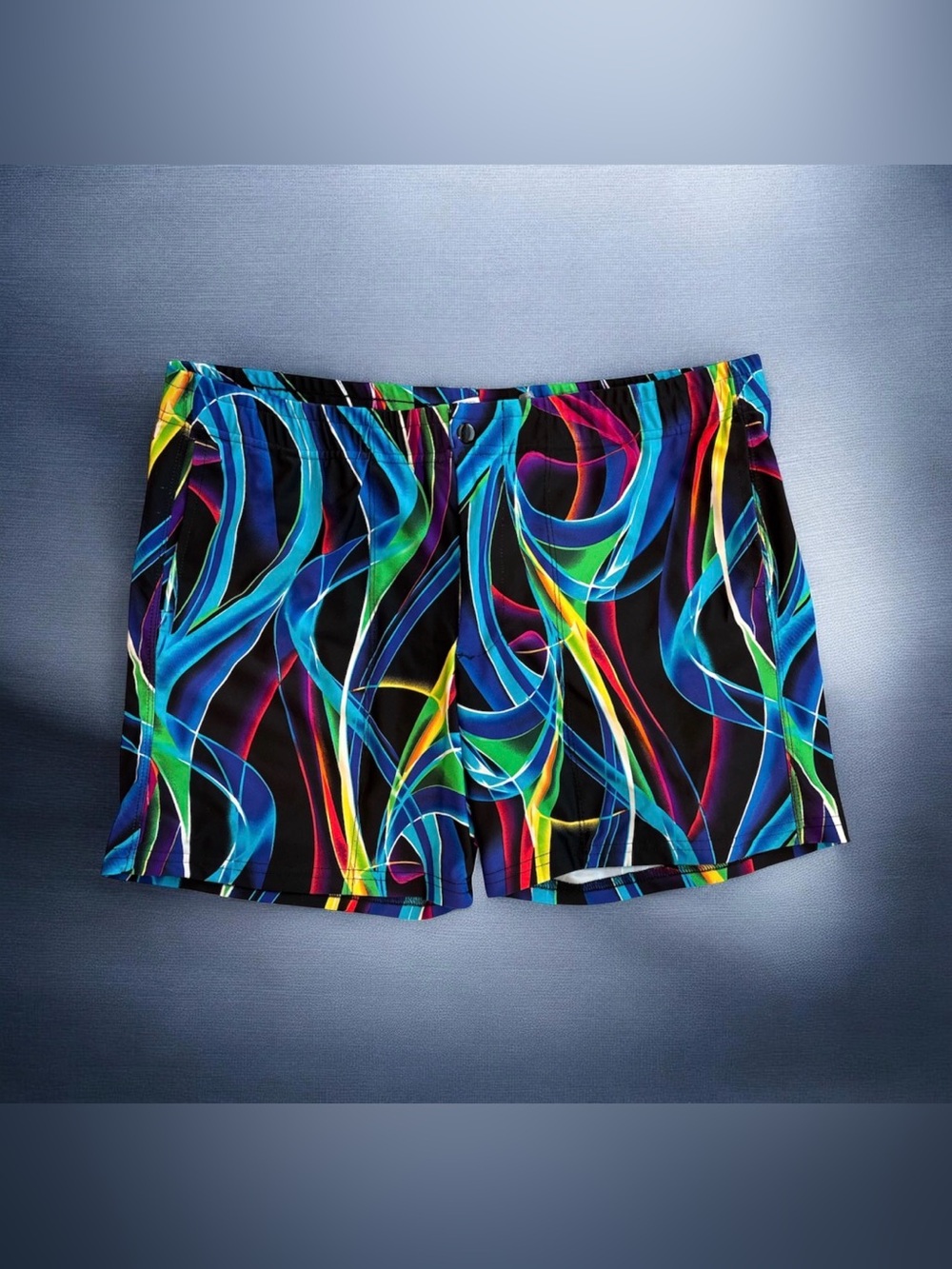 LASC Vintage Men's XL Swim Trunks Neon Psychedelic Abstract Mesh Lining USA